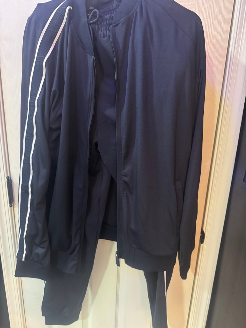 River island XL Men's Black Track Jacket Set with White Side Stripe